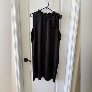 J.Crew Black Bow Neck Ruffle Sleeveless Shift Dress Size 16 Lined Side Zip
